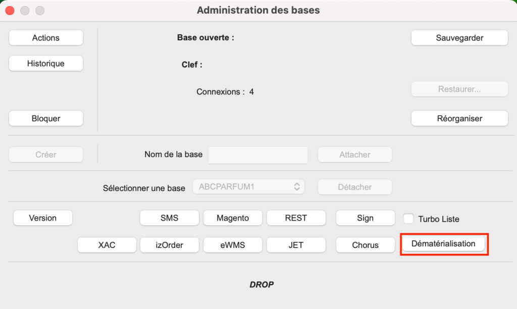fenêtre administration des bases 8sens
